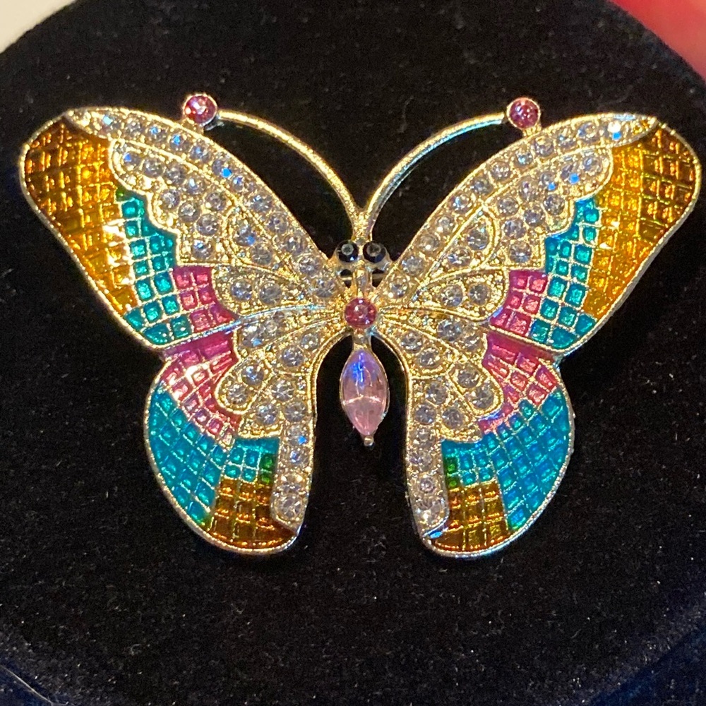 Multicolor Bejeweled Butterfly Brooch